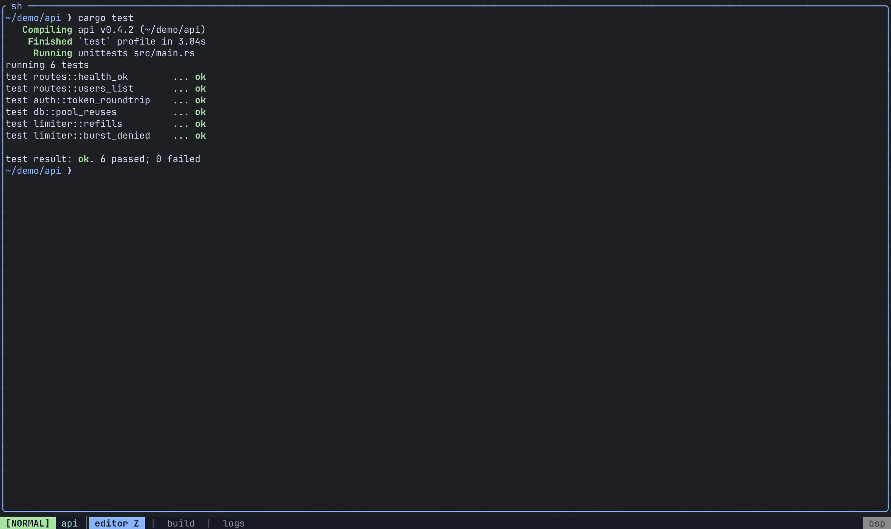 A zoomed pane with the Z flag on the status bar