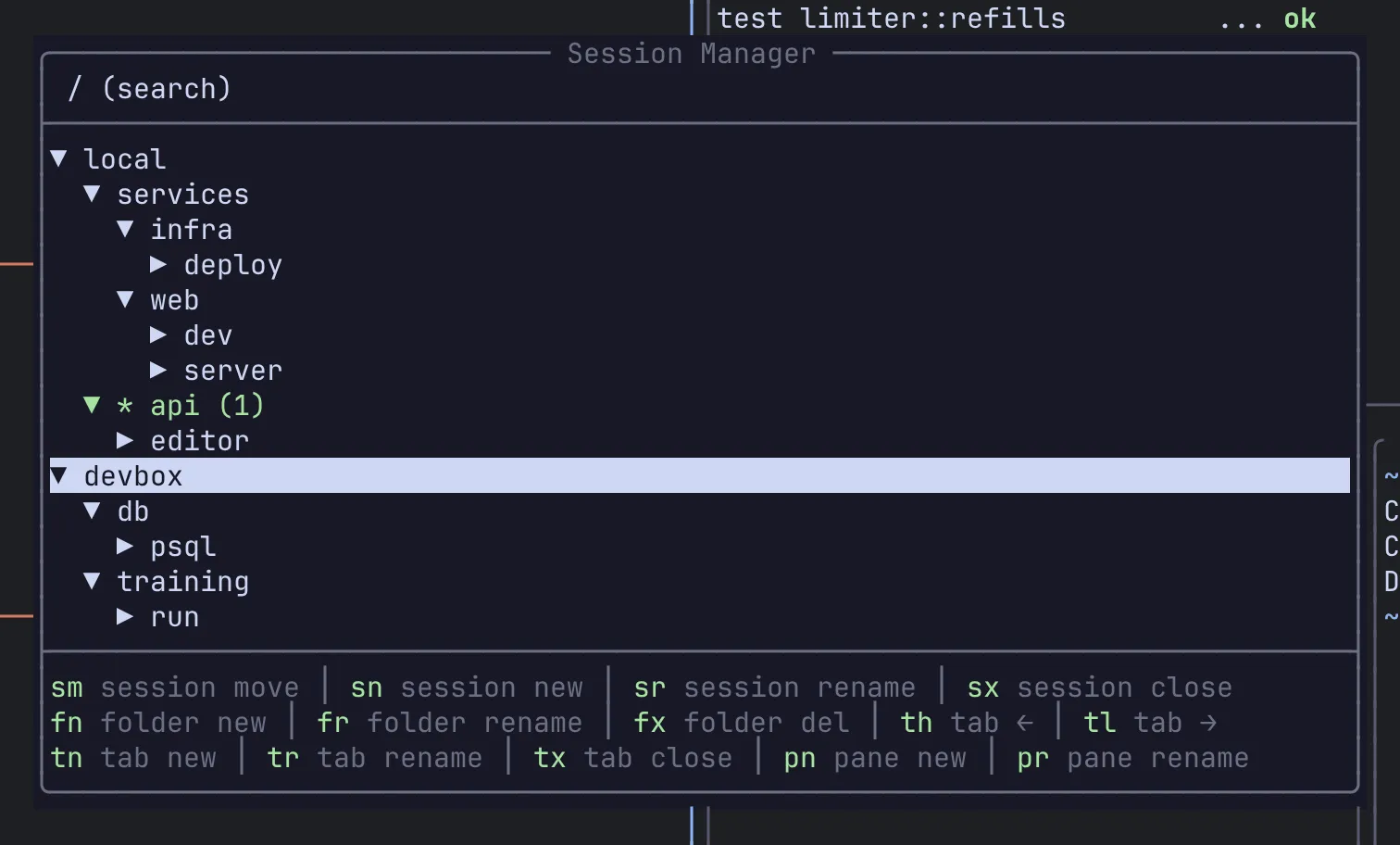 Session manager with a remote expanded