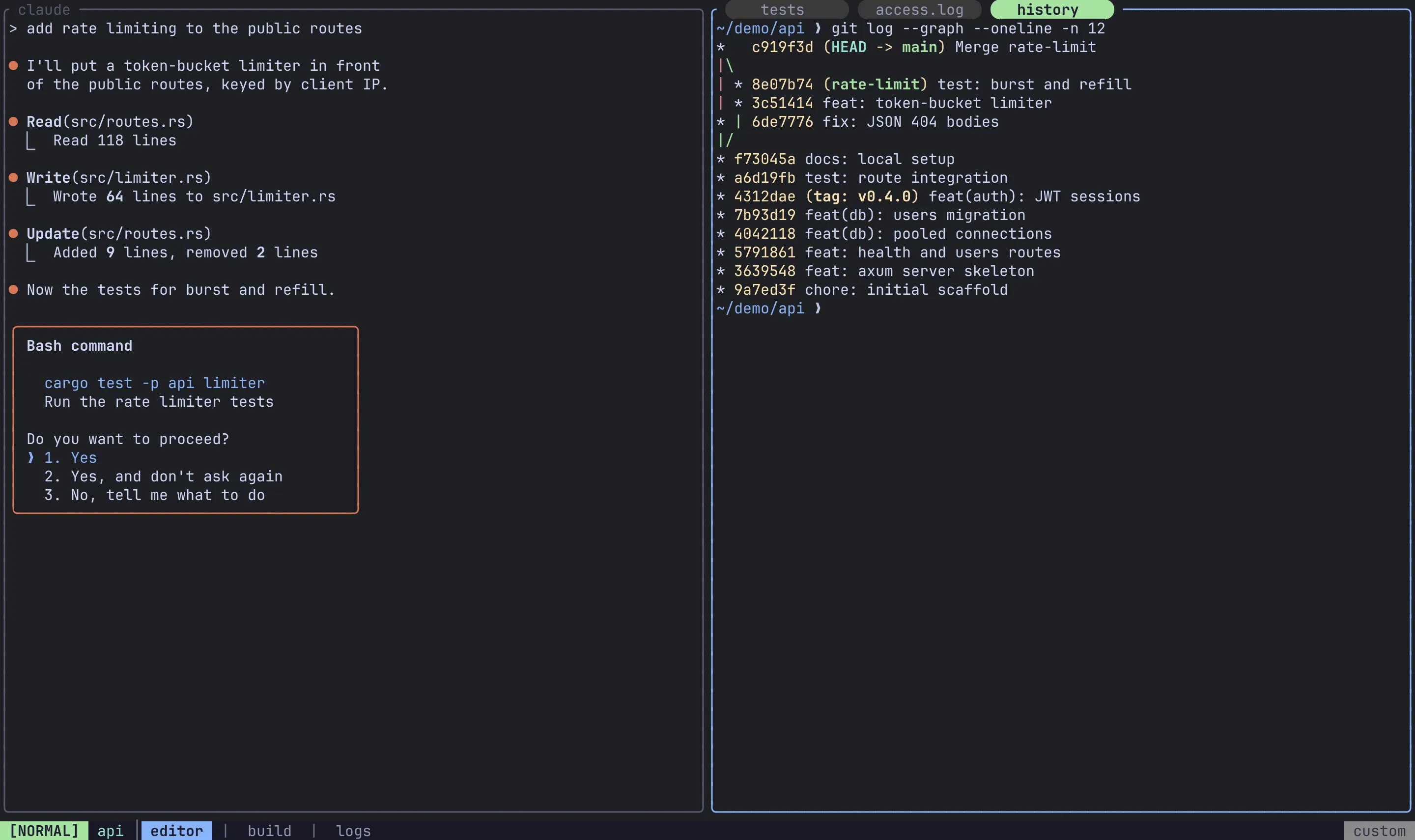A pane stack with rounded tab chips