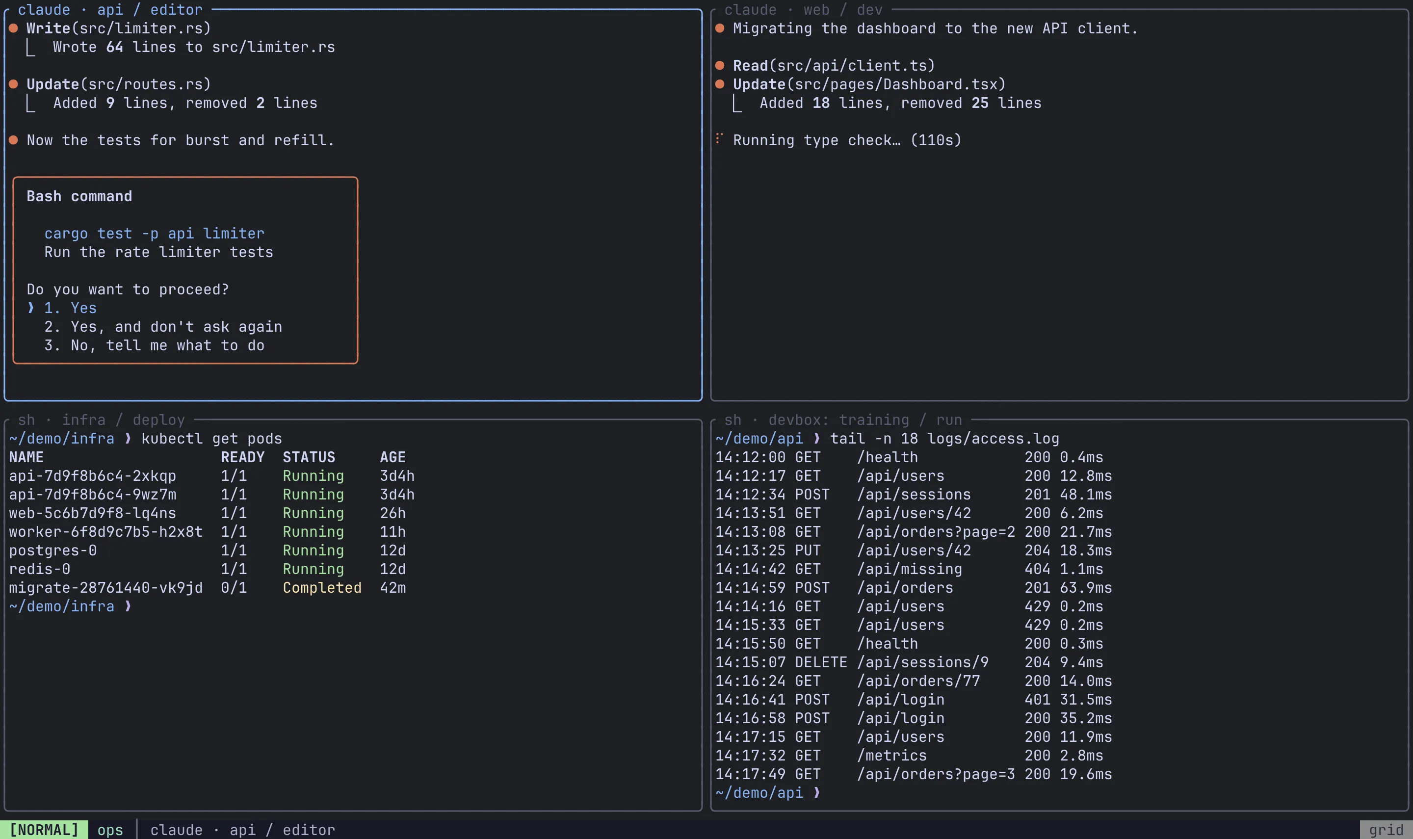 A view in Grid layout with cells from local sessions and a remote
